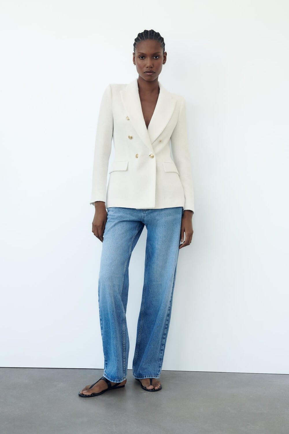 

Текстурный двубортный пиджак ZARA, белый