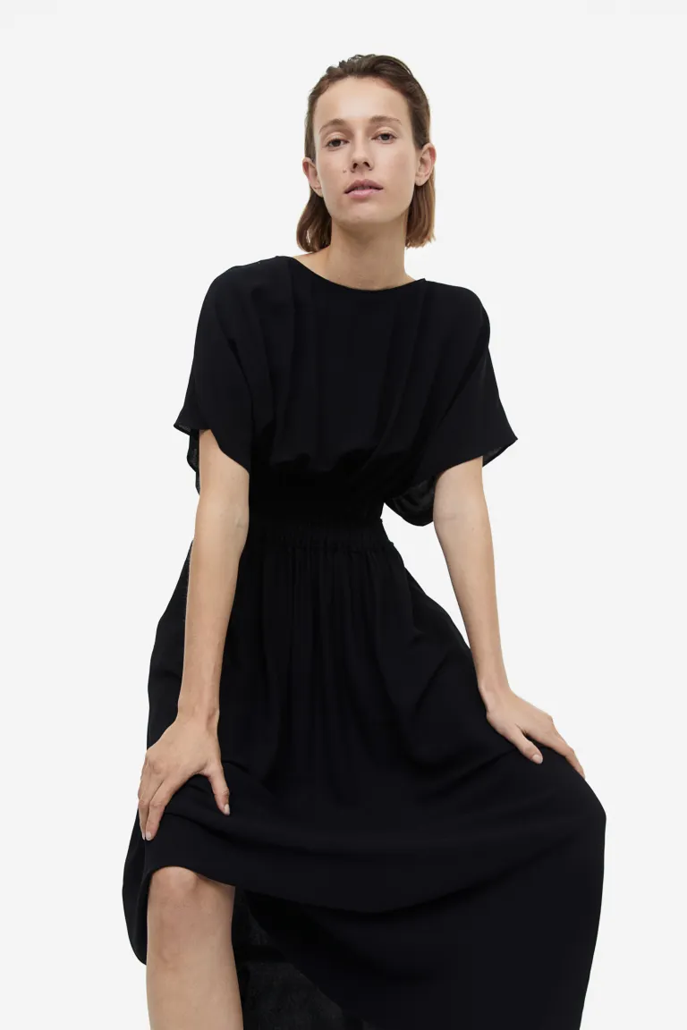 

Платье из смесового шелка со сборкой на талии H&M, черный