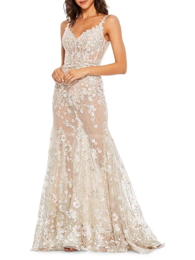 

Корсетное платье с цветочной сеткой Mac Duggal, бежевый