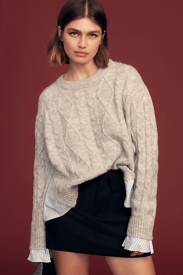 

Свитер Anthropologie Cable Twofer с завязками, серый