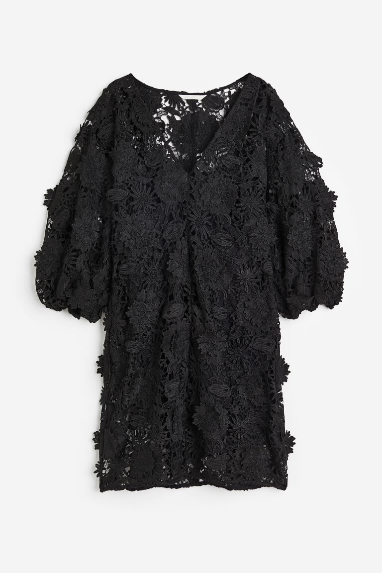 

Кружевное платье с v-образным вырезом H&M, черный