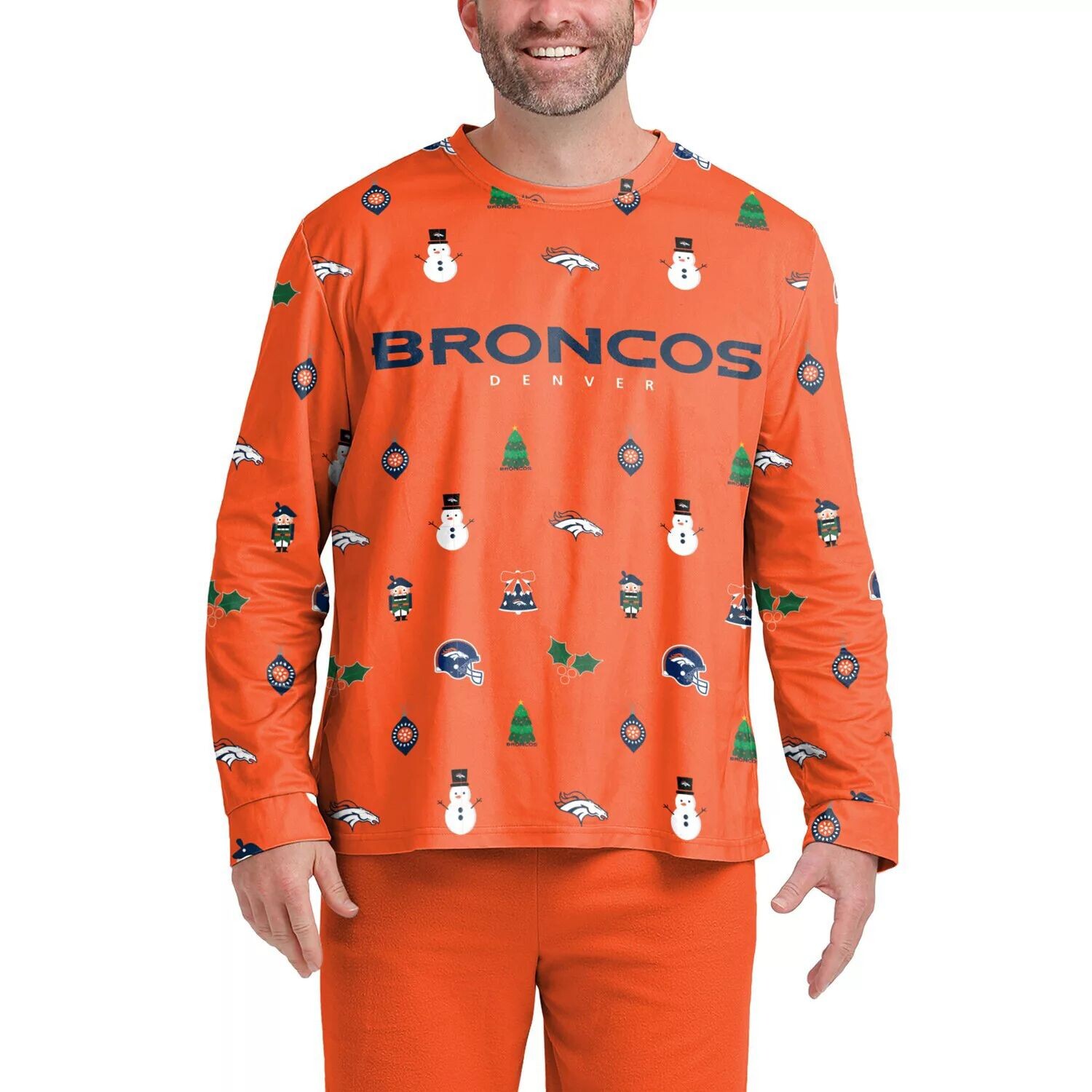 

Мужская футболка с длинным рукавом FOCO Orange Denver Broncos Ugly Sweater