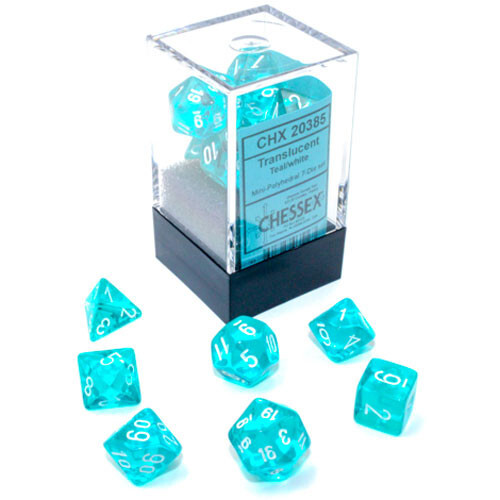 

Аксессуары Chessex Chessex Mini Dice Set: Translucent - Teal w/ White (7)