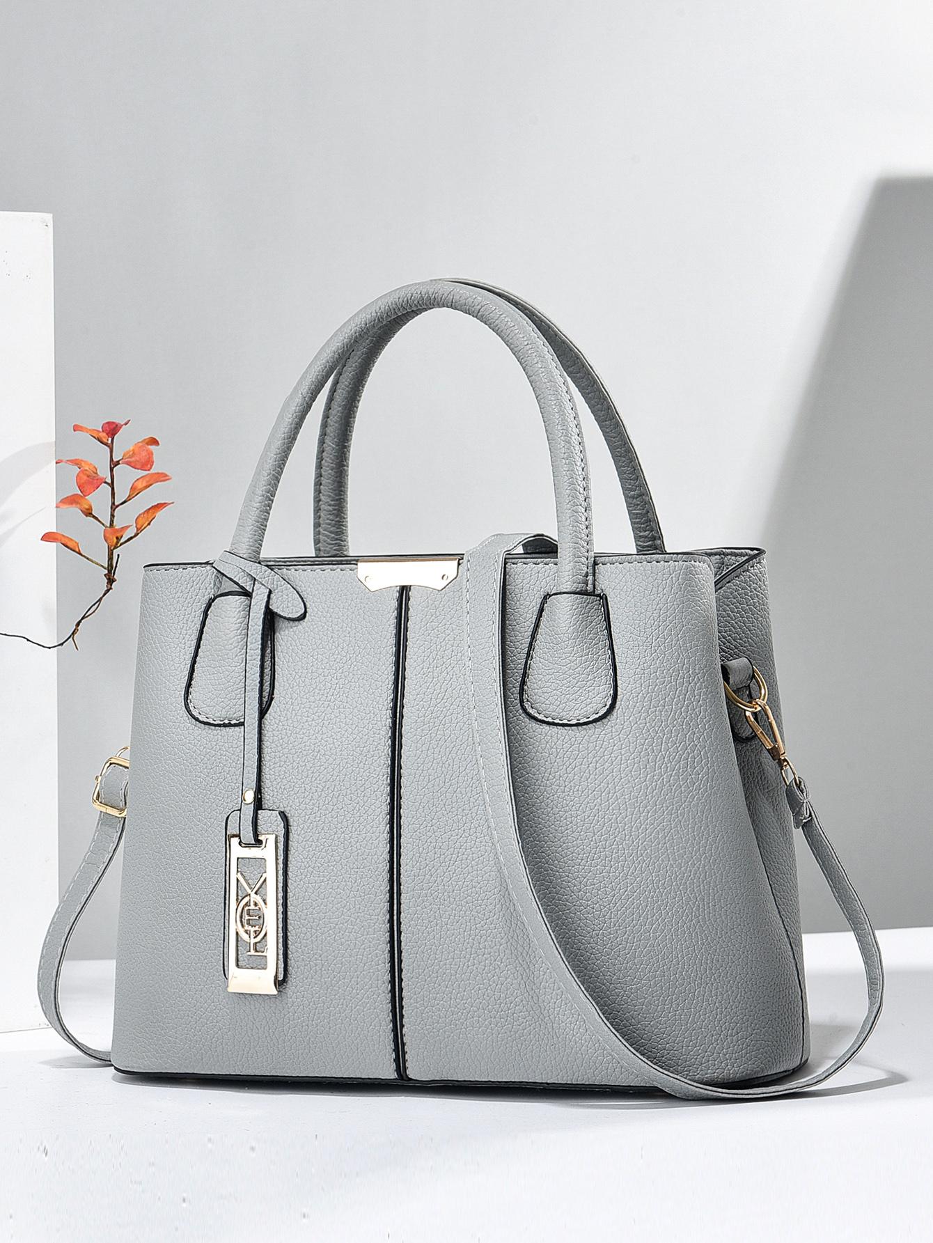 Модная женская универсальная сумка большой емкости с подвеской и регулируемым плечевым ремнем, серый модная большая вместительная женская сумка тоут многоцветный