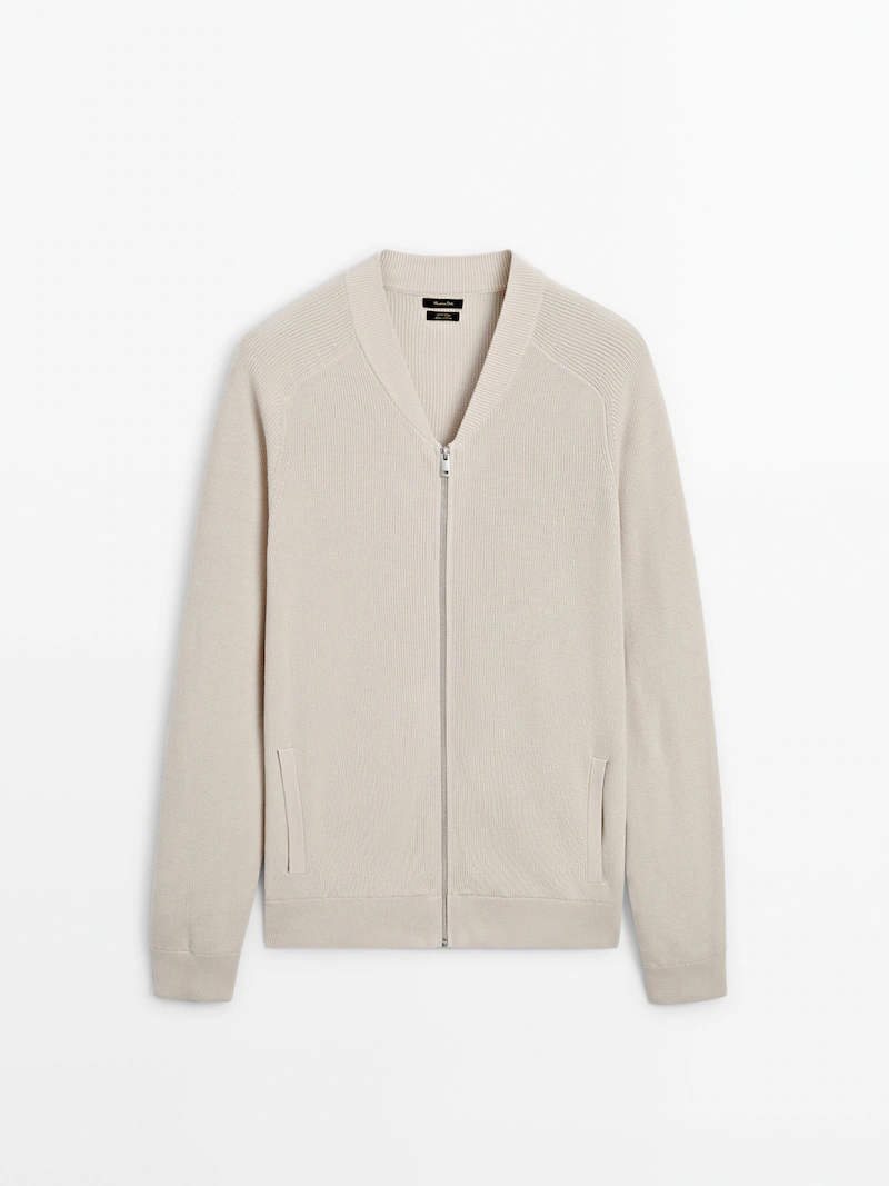 

Кардиган из 100 % хлопка на молнии Massimo Dutti, бежевый