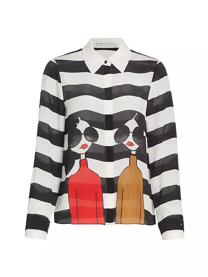 

Шелковая полосатая рубашка Willa Alice + Olivia, черный