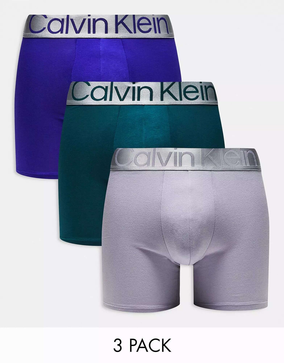 

Три пары трусов-боксеров из стали от Calvin Klein синего, серого и бирюзового цвета