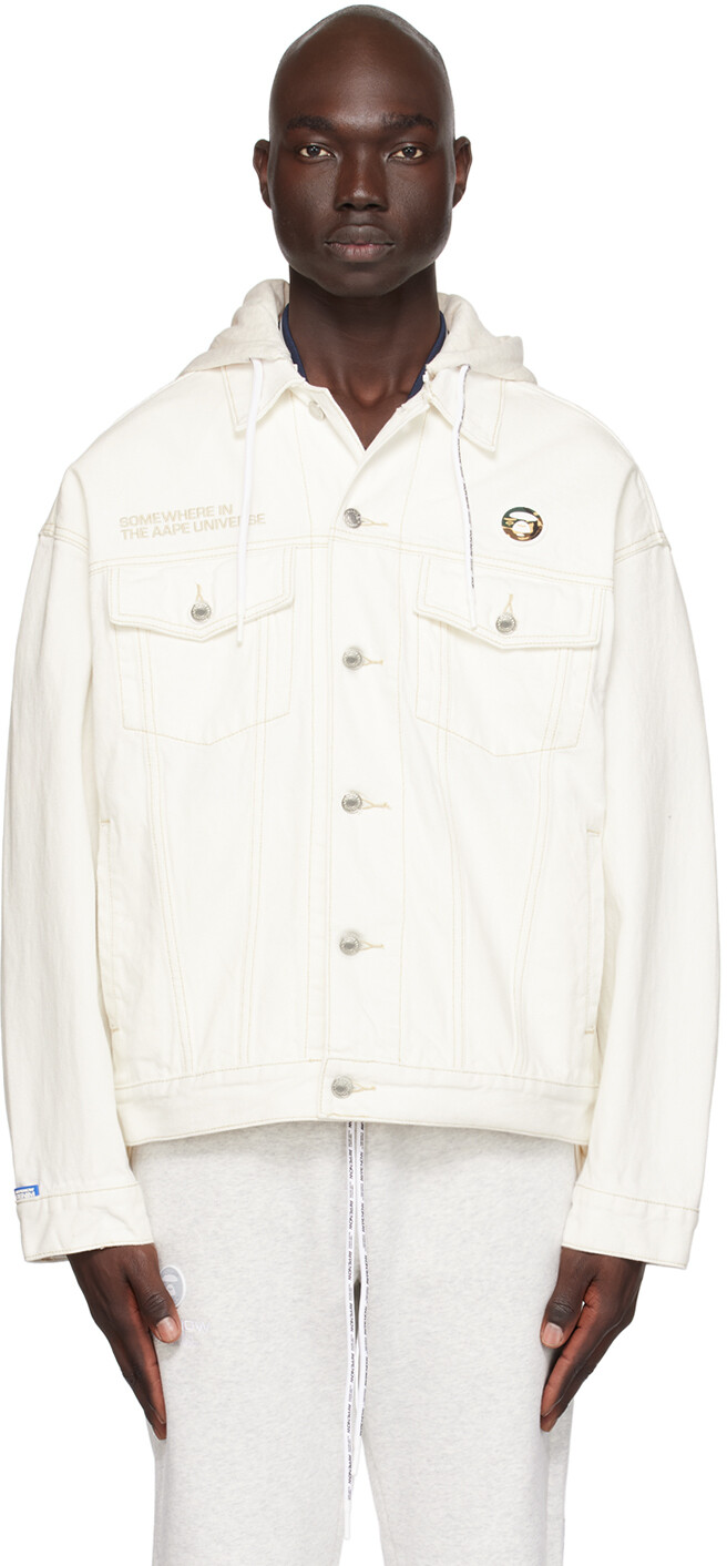 

Белая джинсовая куртка с капюшоном AAPE by A Bathing Ape, Белый