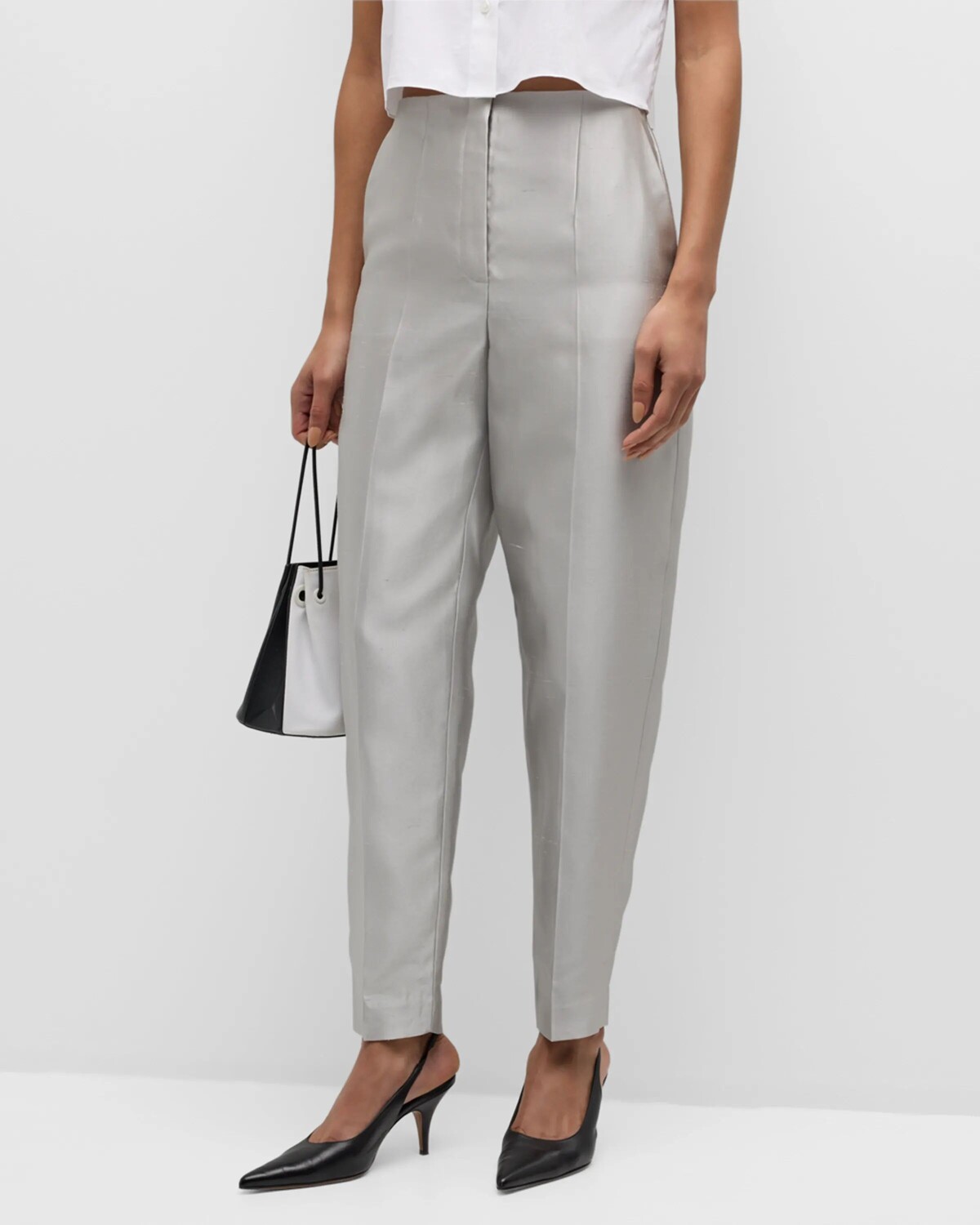 

Узкие зауженные брюки из твила Shantung Theory, цвет Ice Grey