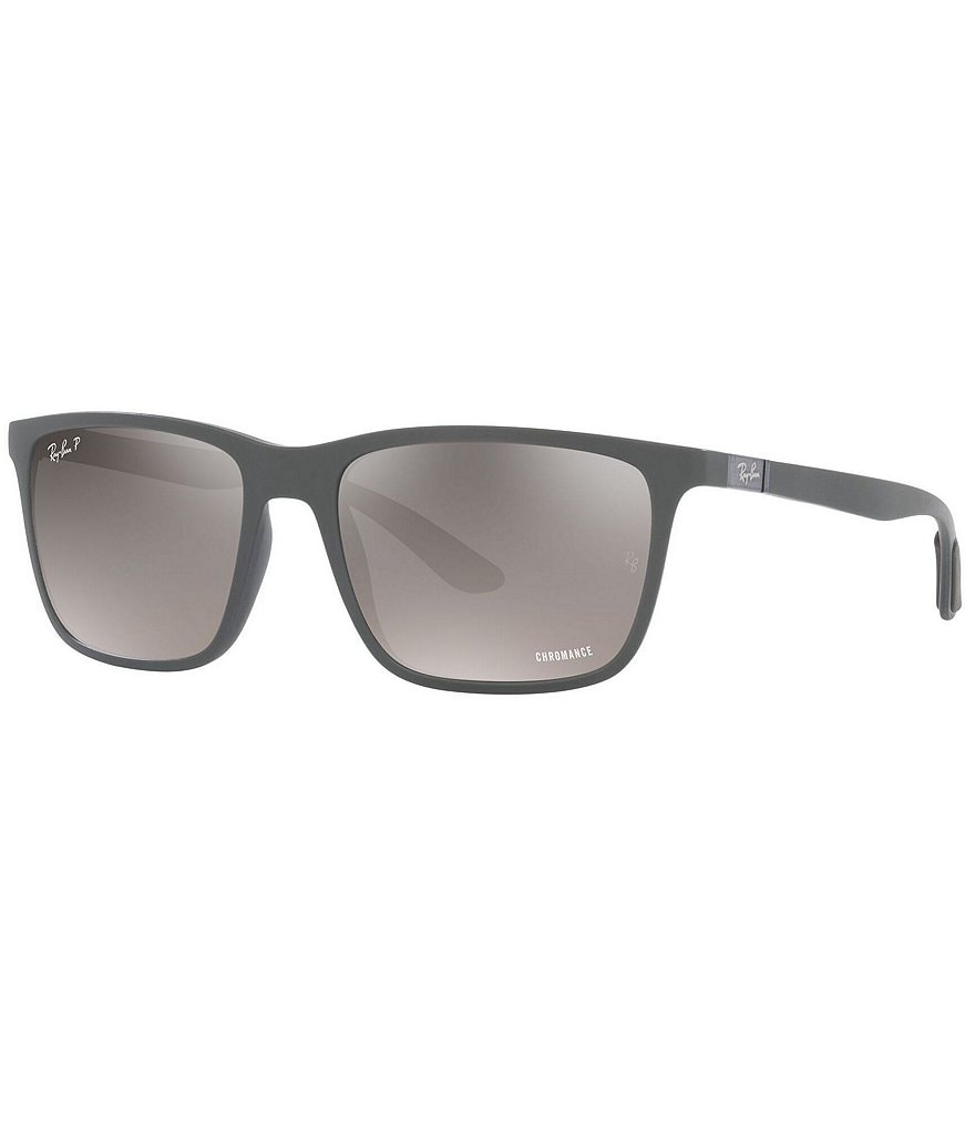 цена Мужские зеркальные поляризованные прямоугольные солнцезащитные очки Ray-Ban, диаметр 59 мм, серый