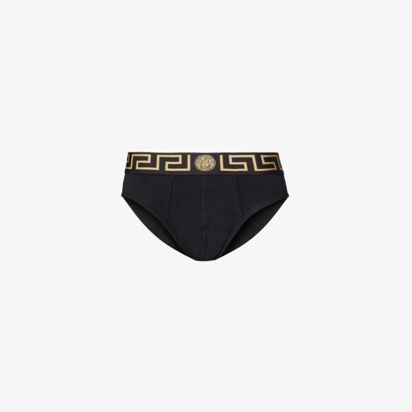 

Комплект из двух трусов из эластичного хлопка с поясом с логотипом Versace, черный