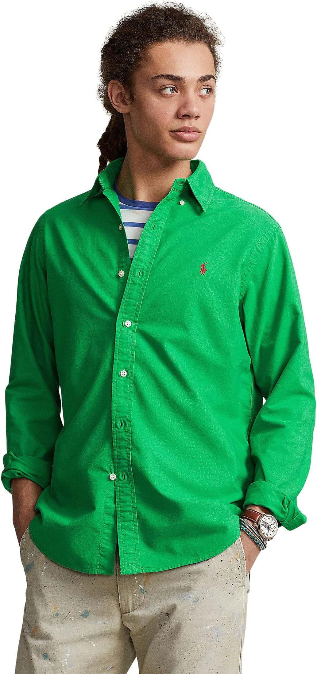 Классическая оксфордская рубашка с длинными рукавами, окрашенная в готовую одежду Polo Ralph Lauren, цвет Golf Green цена и фото