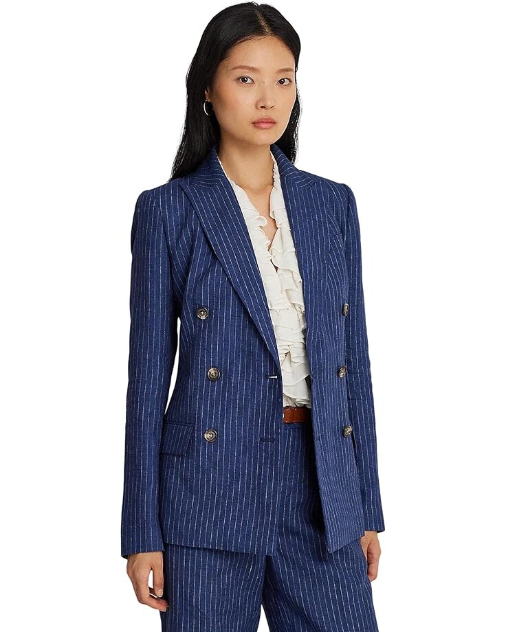 

Блейзер LAUREN Ralph Lauren Pinstripe Double-Breasted Linen, цвет Blue/White