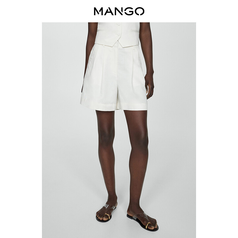 

Женские шорты Mango из смешанного хлопка и льна со складками, белый
