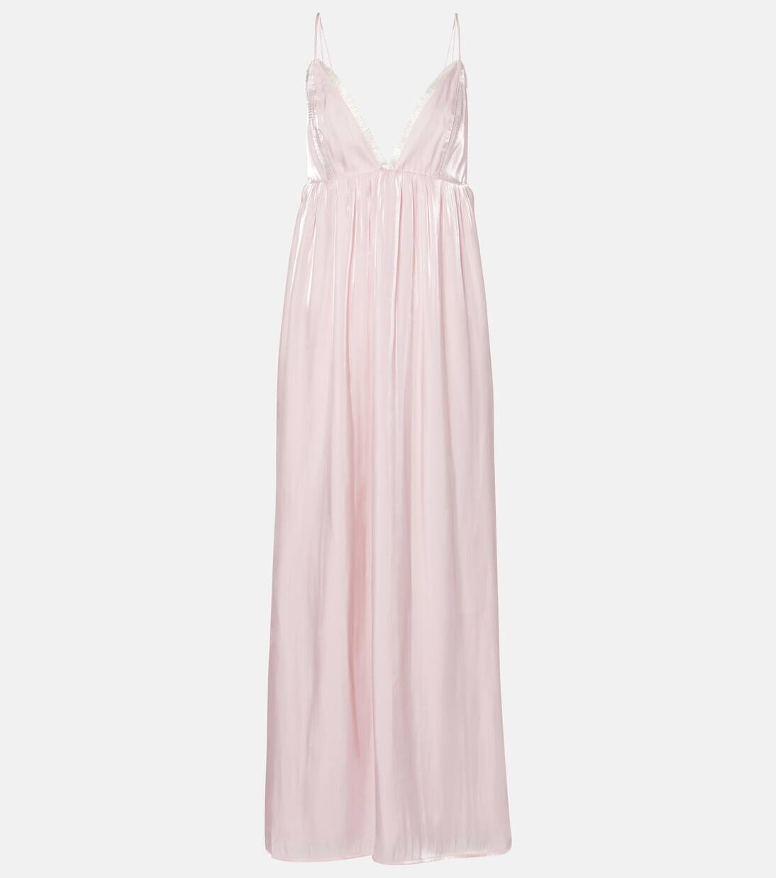 

Платье макси из атласа Ganni, цвет chalk pink