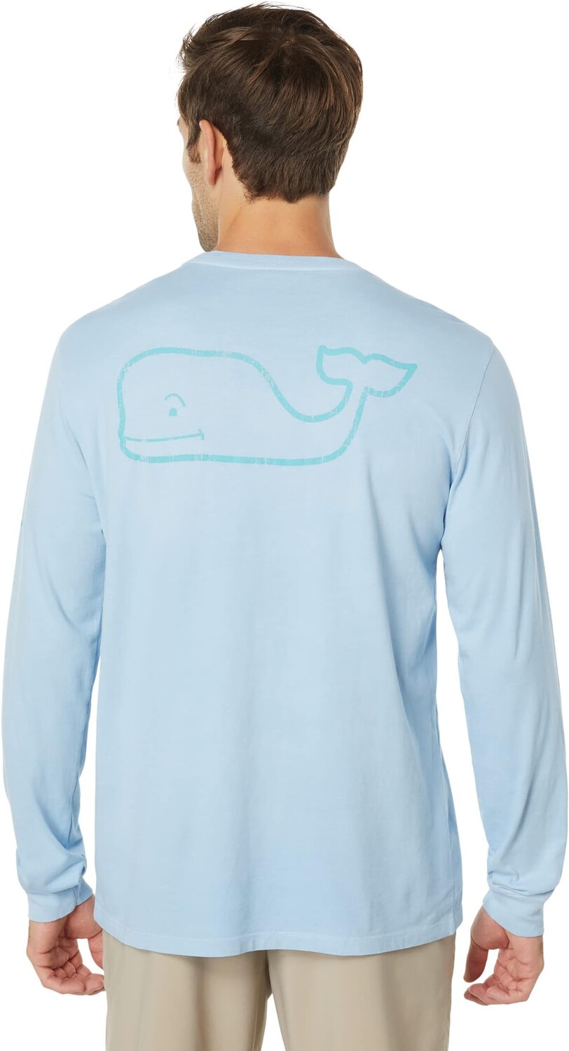 

Винтажная футболка с длинным рукавом и карманом «кит» Vineyard Vines, цвет Jake Blue