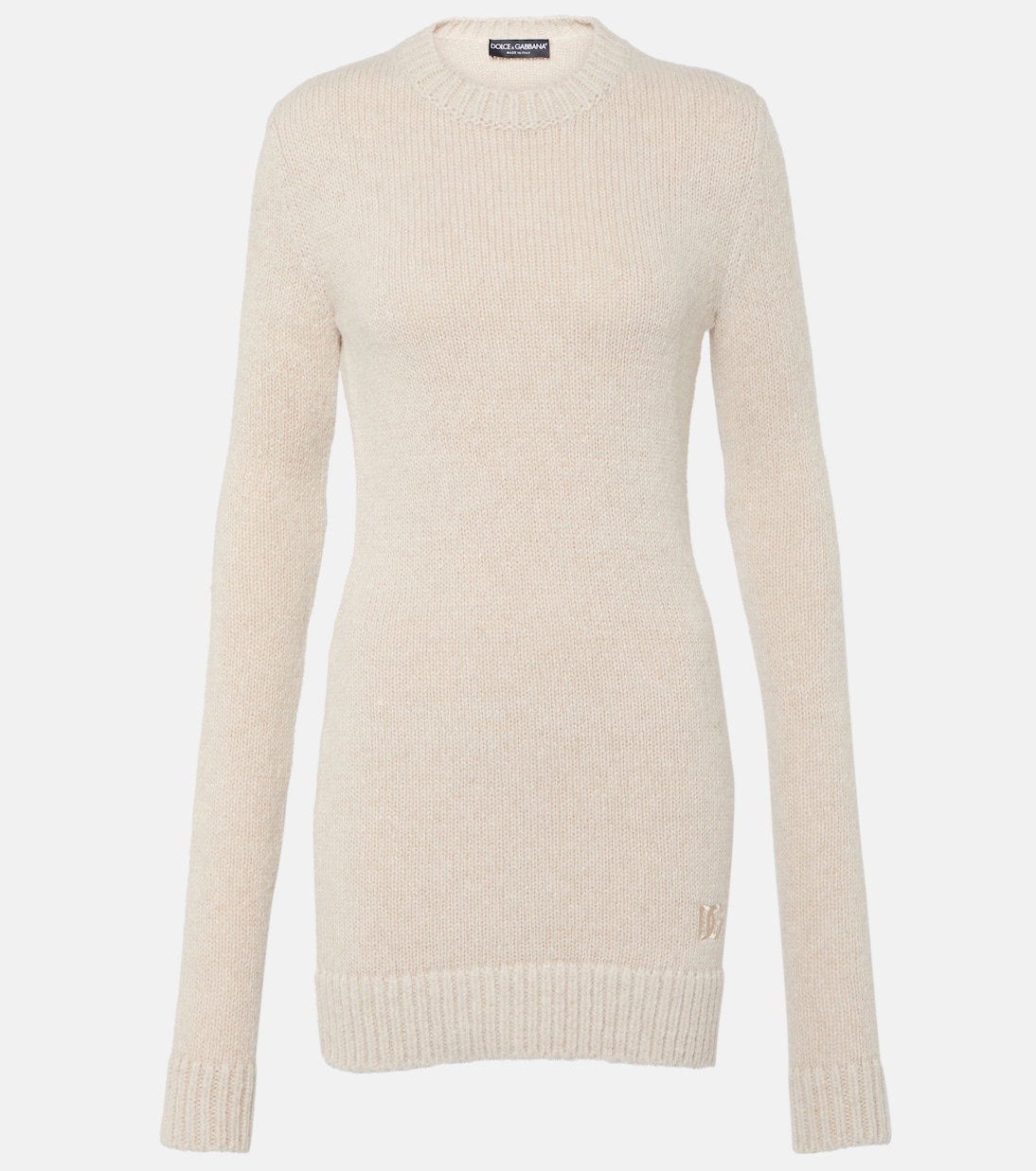 Платье-свитер из смесовой шерсти ребристой вязки Dolce&Gabbana, бежевый