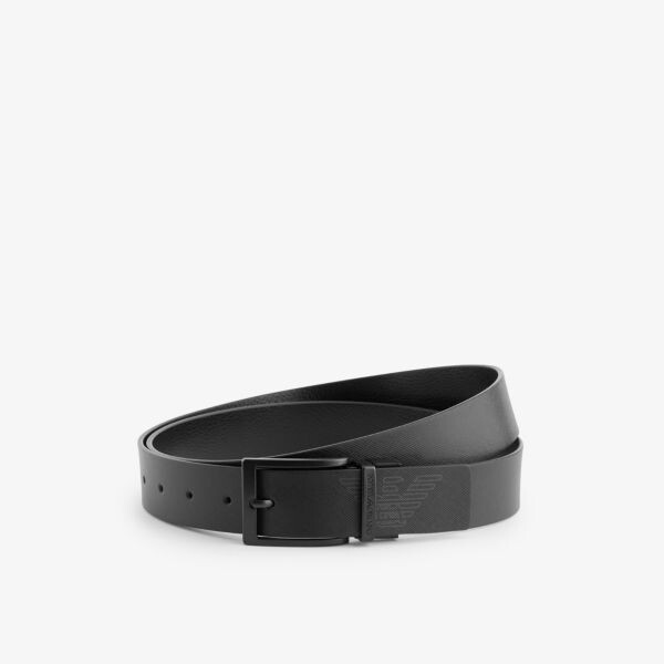 

Кожаный ремень с фирменным тиснением Emporio Armani, черный