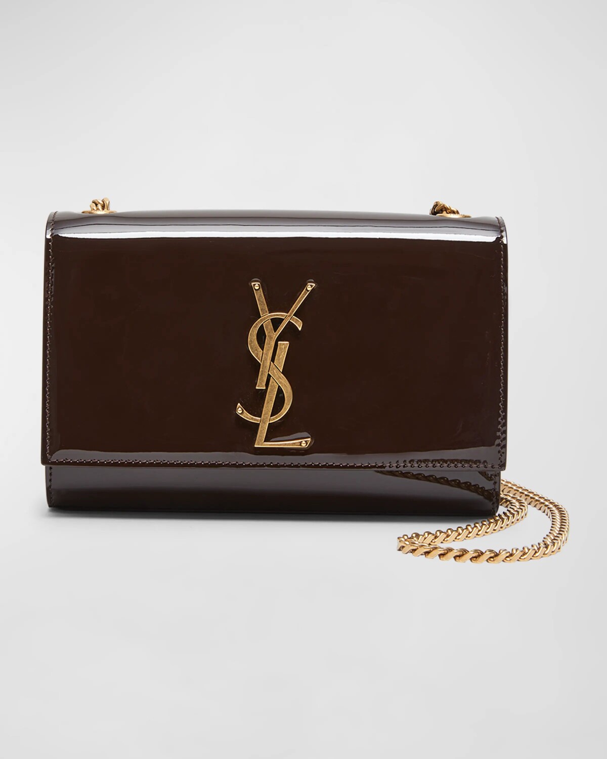 

Маленькая сумка через плечо Kate YSL из лакированной кожи Saint Laurent, цвет Spicy Chocolate