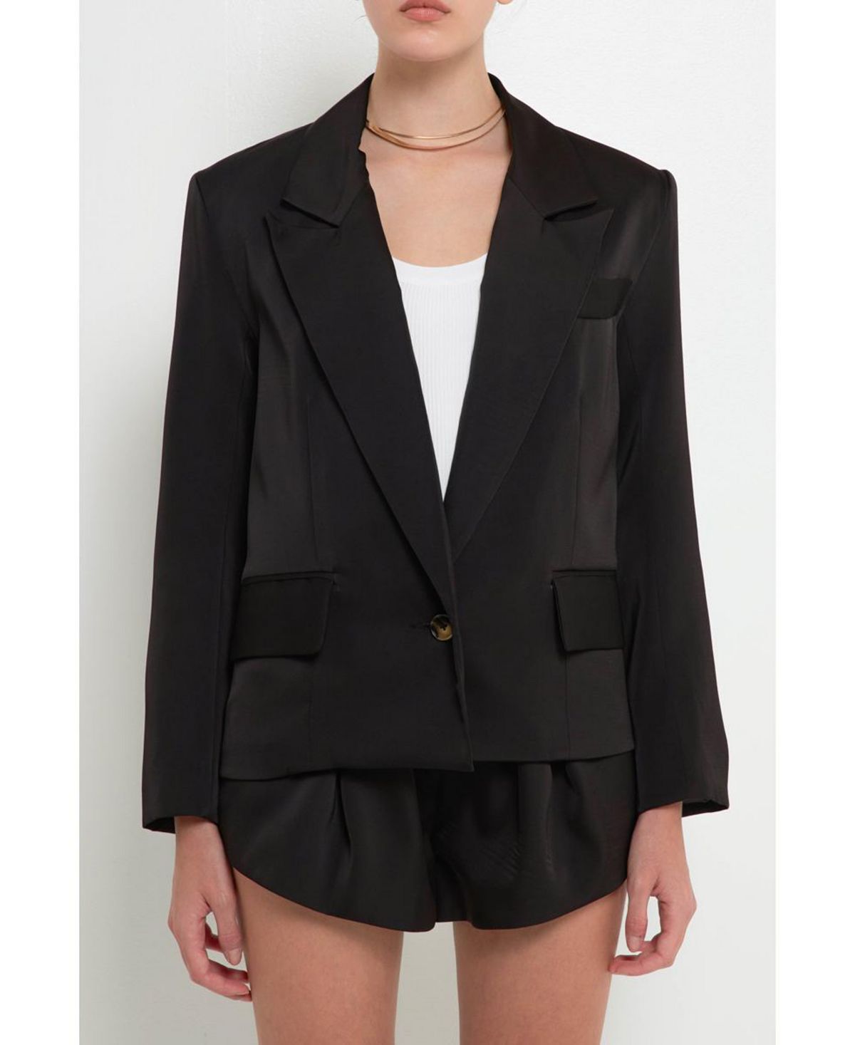 Женский атласный пиджак на одной пуговице Grey Lab, черный женский пиджак lux на одной пуговице calvin klein цвет charcoal