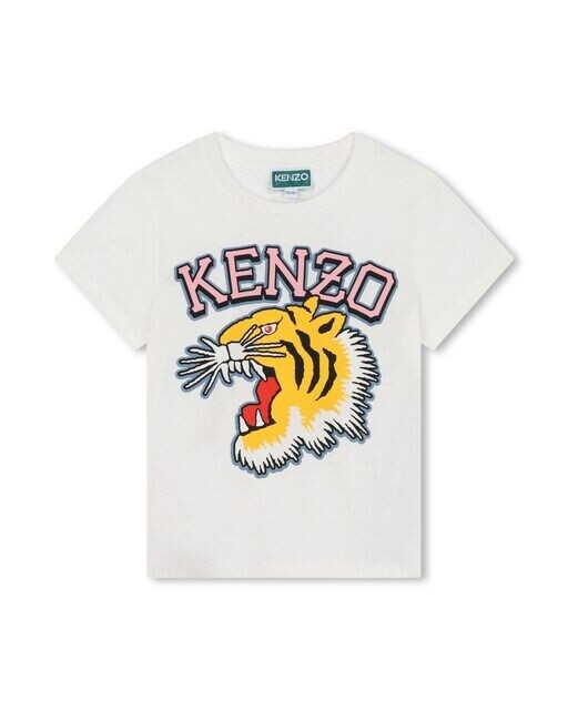 

Футболка для девочки с короткими рукавами и рисунком спереди Kenzo Kids, белый