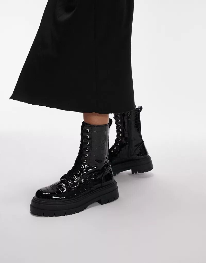 

Черные лакированные ботинки на шнуровке Topshop Karter, Черный