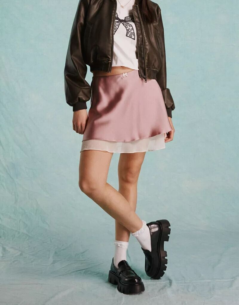 

Мини-юбка Miss Selfridge из двухслойного атласа, Коричневый