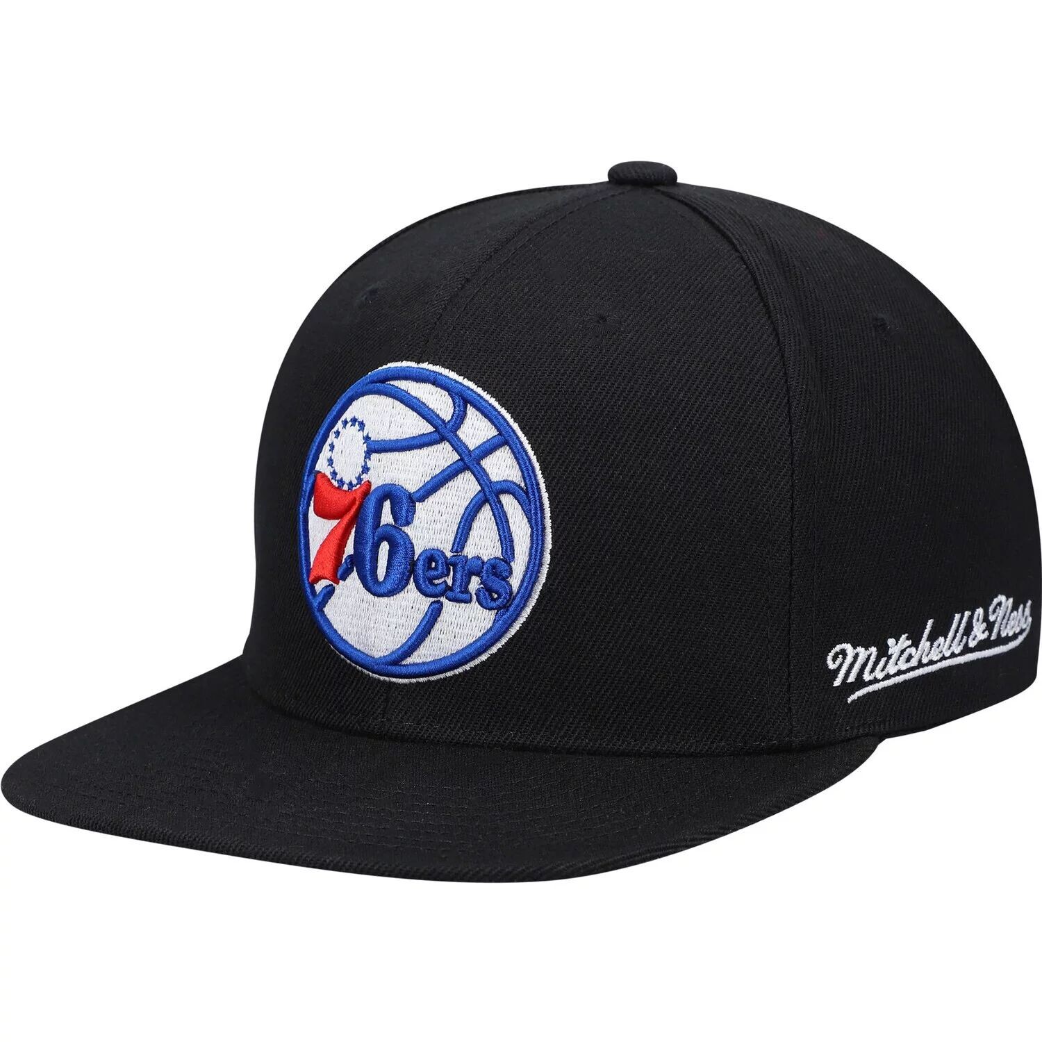 

Мужская черная кепка Mitchell & Ness Philadelphia 76ers English Dropback Snapback