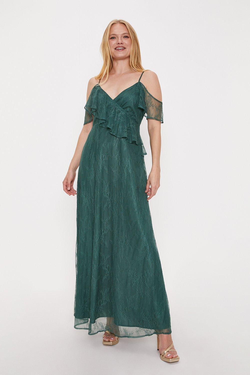 Нежное кружевное платье макси с открытыми плечами Oasis, зеленый платье с открытыми плечами anna rita n ru 46 eu 40 m