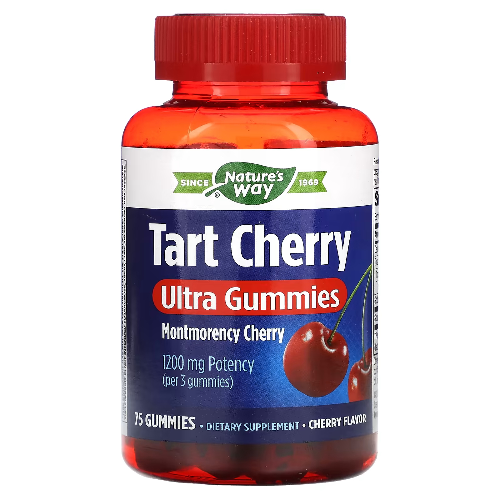 Пищевая добавка Nature's Way Tart Cherry Ultra Gummies Cherry 1200 мг, 75 жевательных конфет аскорбинка с глюкозой и сахаром вкус вишни abc healthy food таблетки жевательные 3г 10шт