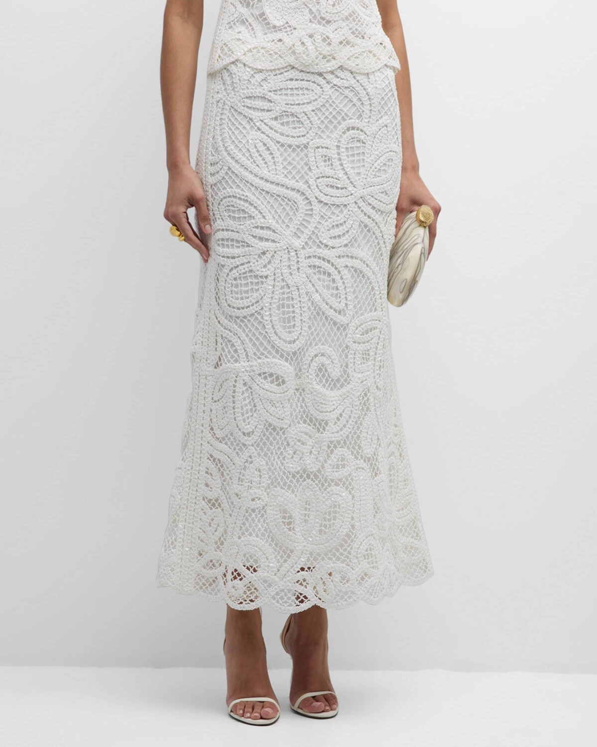 

Кружевная длинная юбка Rachael с пайетками Ungaro, цвет Ivory