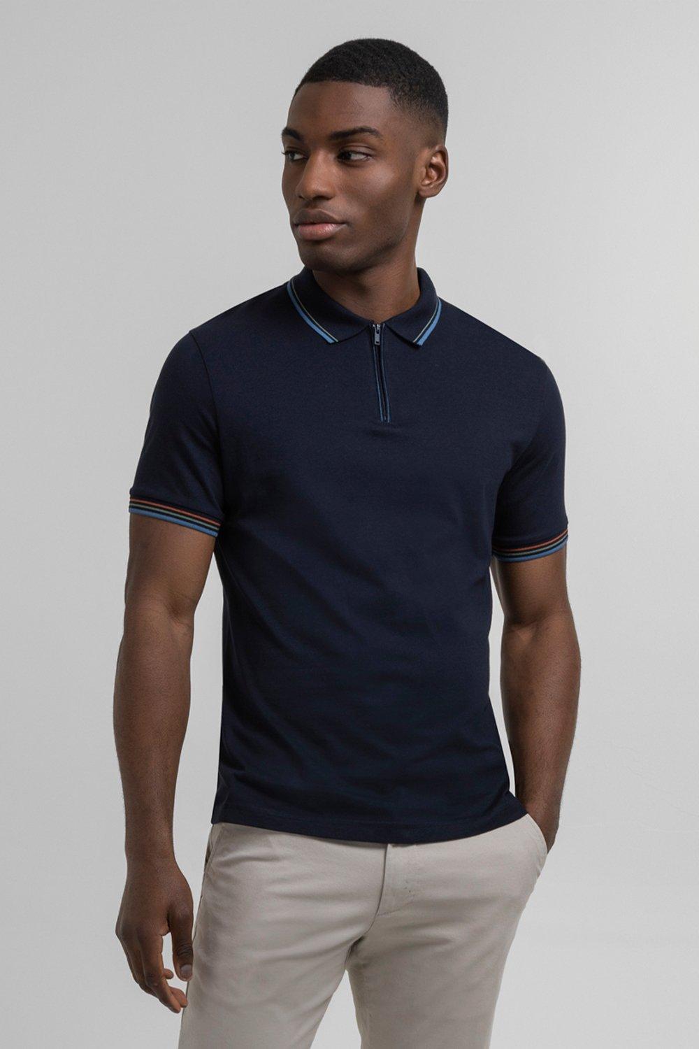 цена Рубашка-поло с коротким рукавом и контрастной ребристой отделкой Steel & Jelly, темно-синий