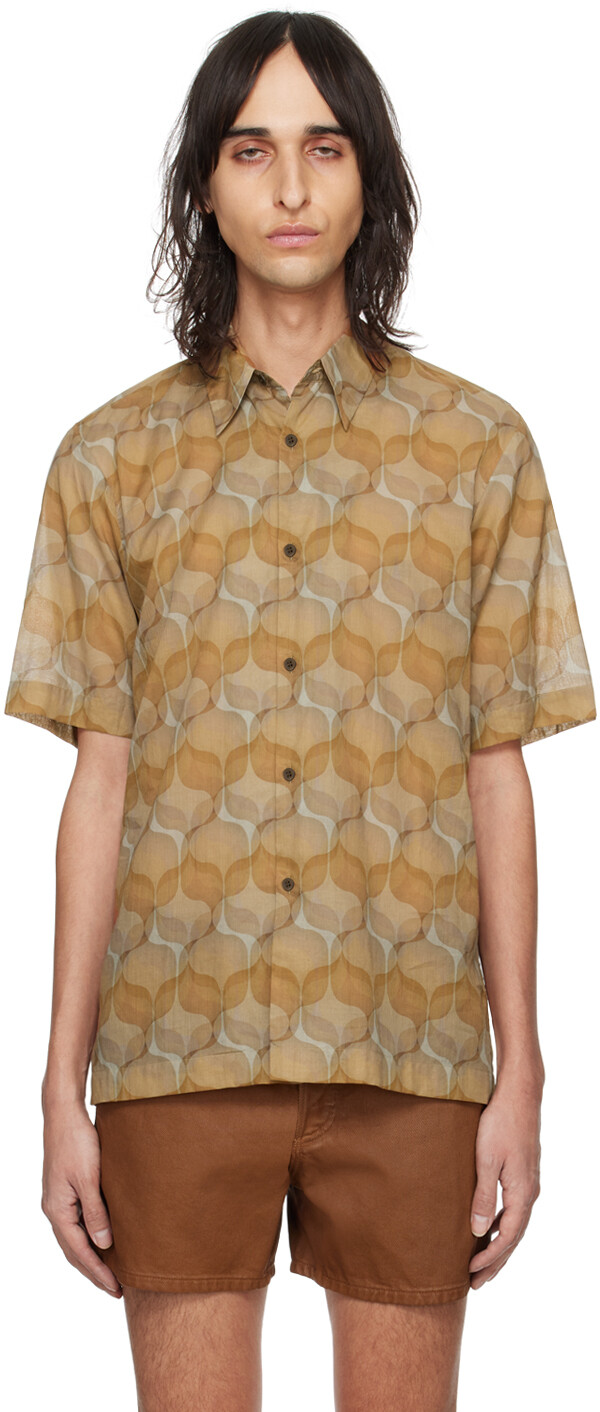 

Коричневая рубашка с графическим рисунком Dries Van Noten, цвет Beige