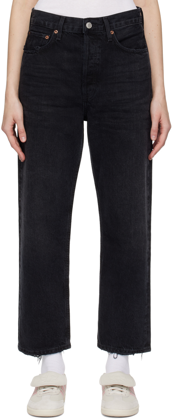 Черные укороченные джинсы 90-х годов Agolde, цвет Tar (Washed black)