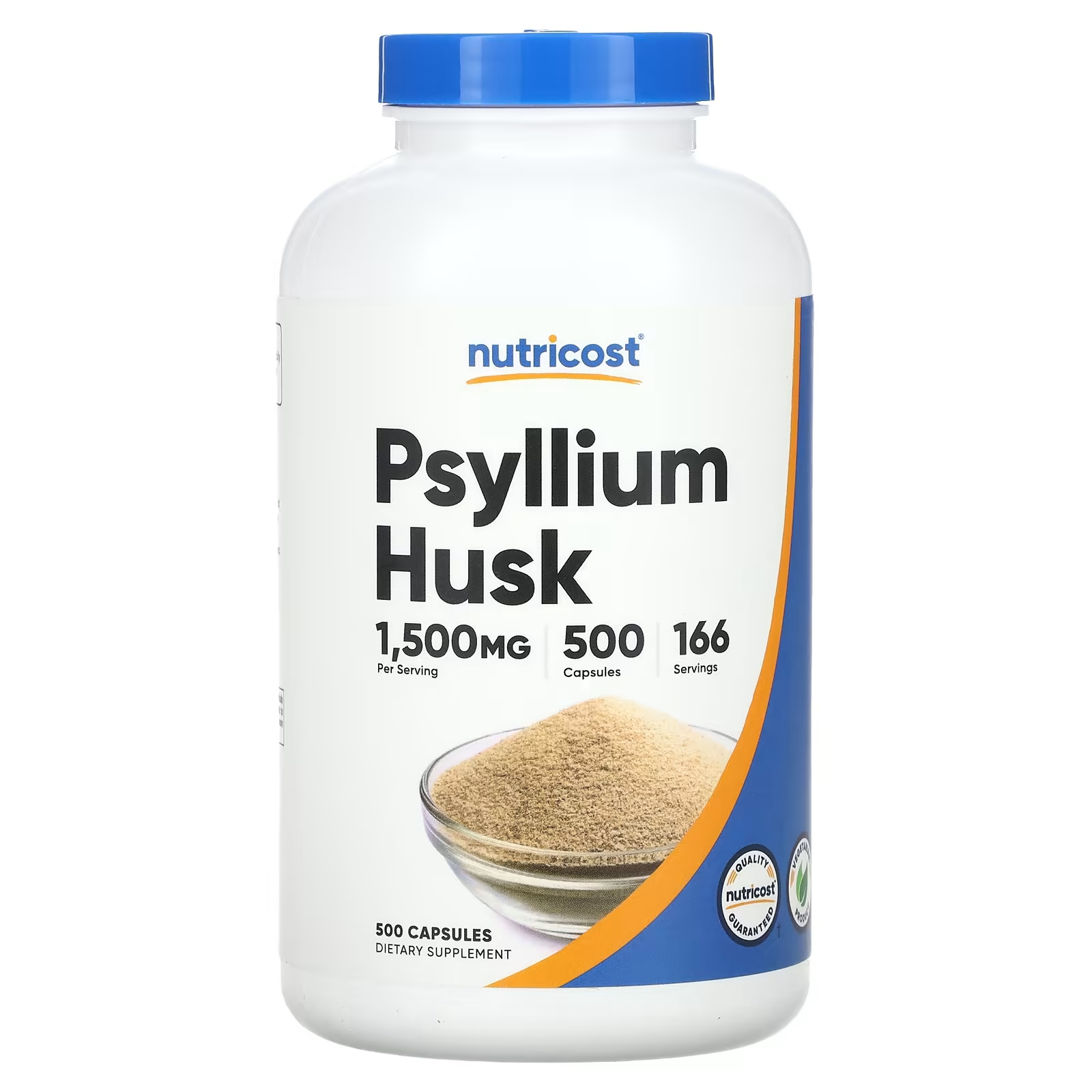 Псиллиум Nutricost Psyllium Husk 1500 мг, 500 капсул (500 мг на капсулу) bioschwartz premium ультра чистый куркумин с куркумой и биоперином 1500 мг 45 растительных капсул 500 мг на капсулу