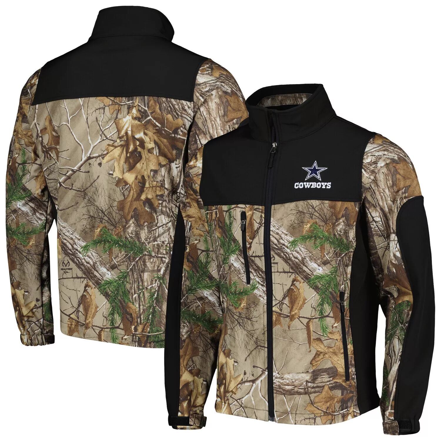 

Мужская куртка Realtree Camo/Black Dallas Cowboys Hunter Softshell с молнией во всю длину