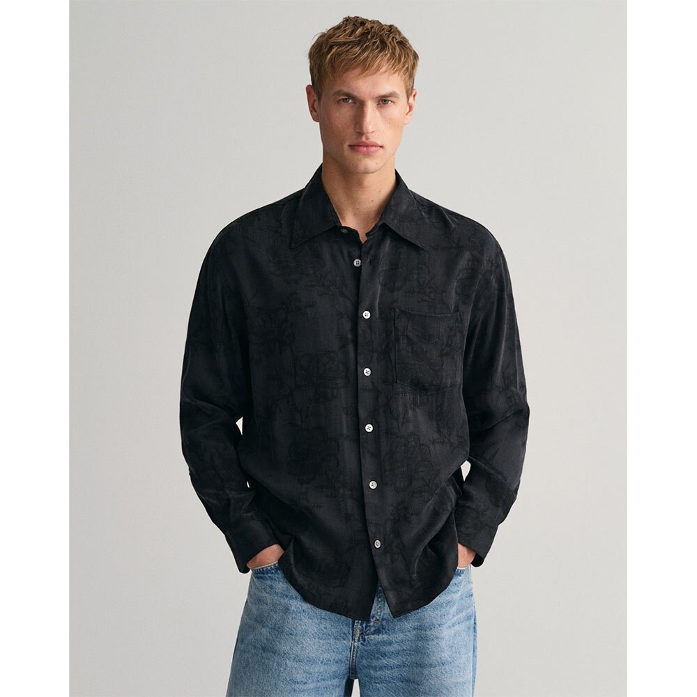 

Рубашка с коротким рукавом Gant Rel Cupro Viscose Jacquard, черный