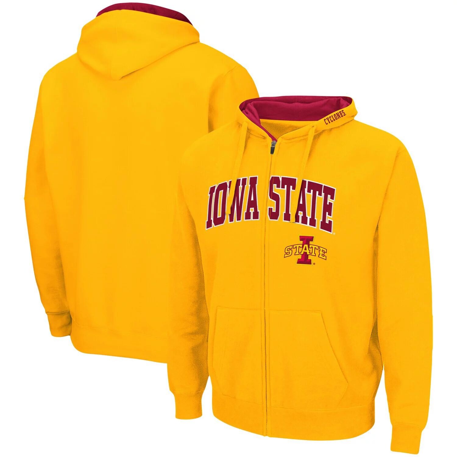 

Мужская толстовка с молнией во всю длину золотого цвета Iowa State Cyclones Arch & Logo 3.0 Colosseum, Желтый