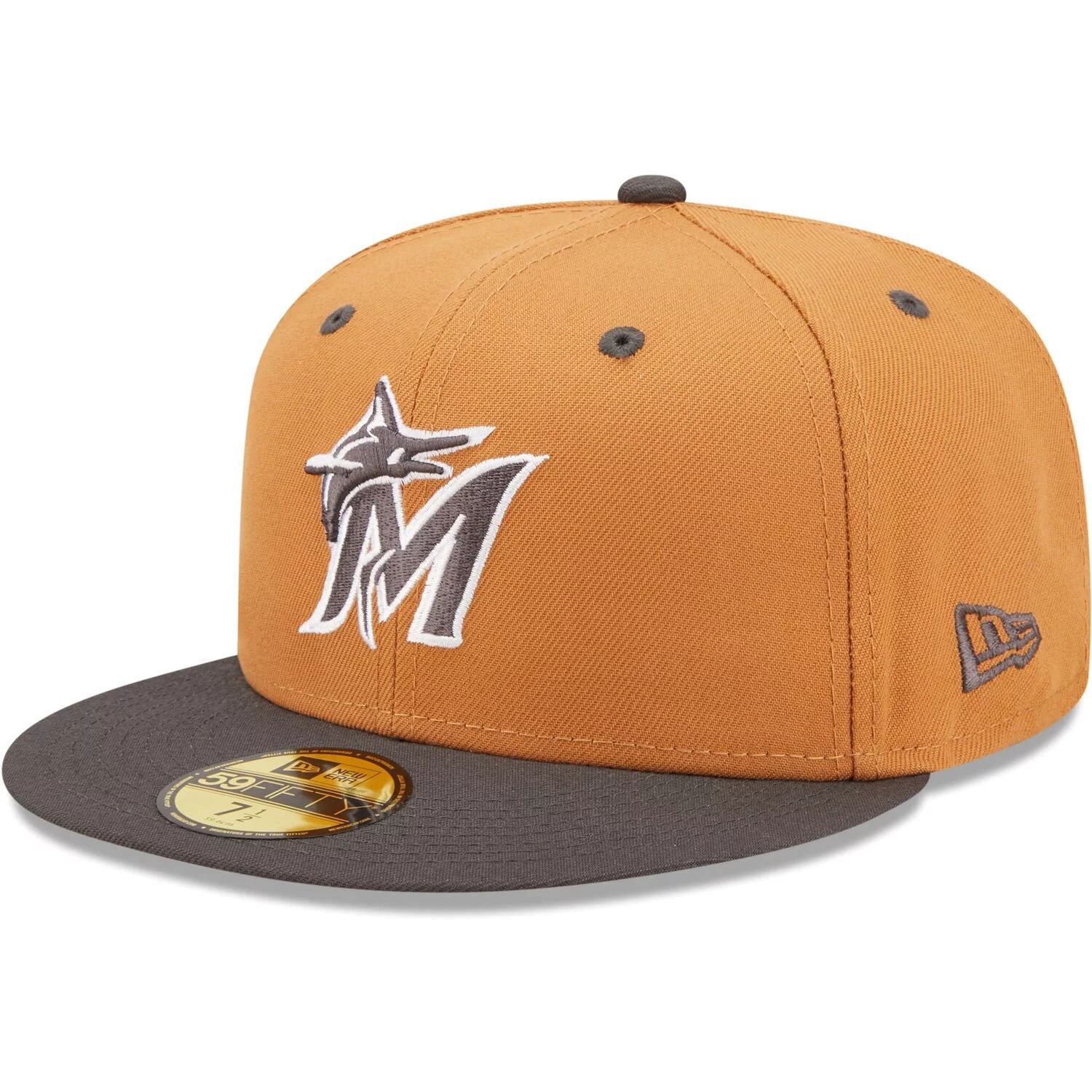 

Мужская двухцветная цветная упаковка New Era коричнево-темно-угольная Miami Marlins 59FIFTY Облегающая шляпа