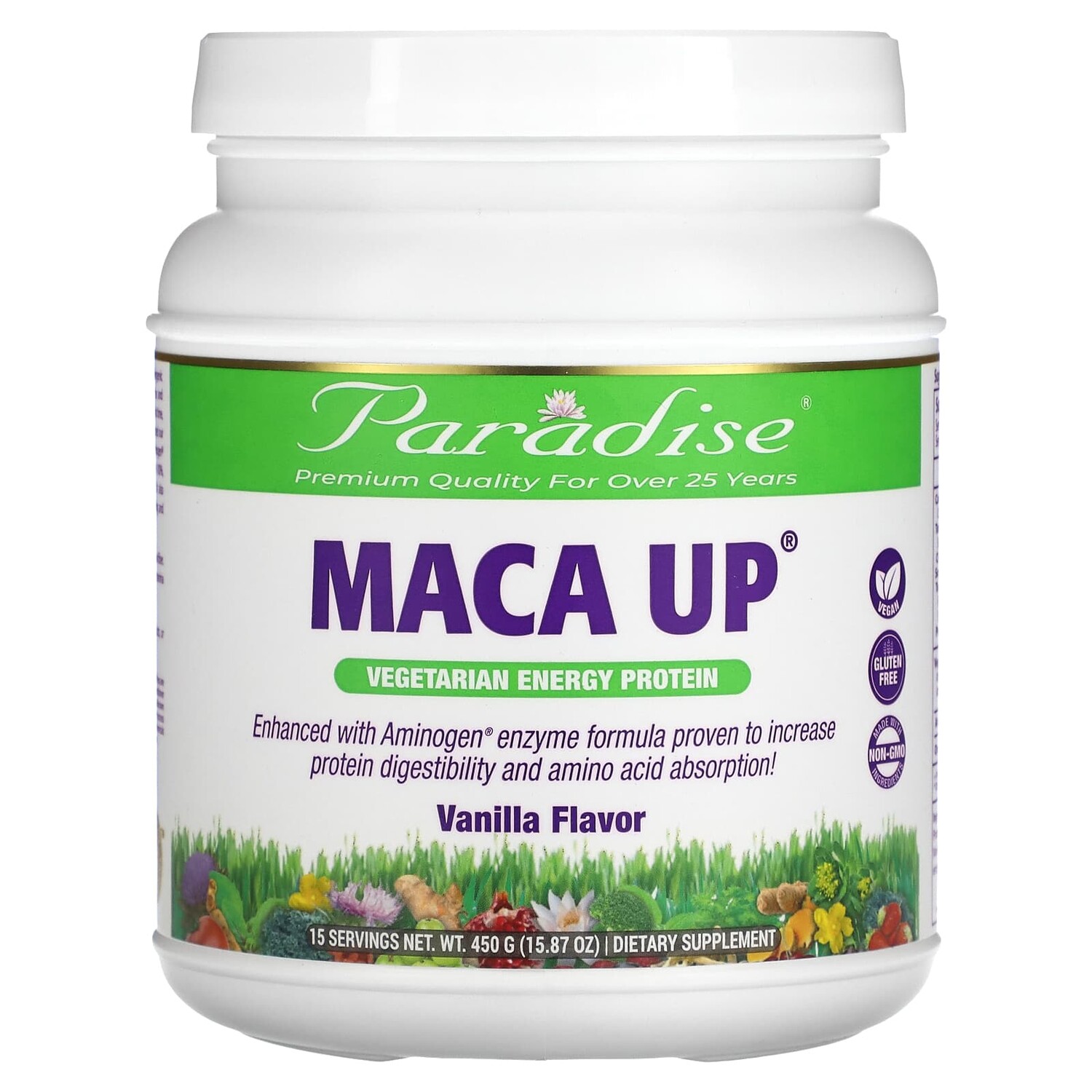 

Maca Up, Vegetarian Energy Protein, Vanilla, 15.87 oz (450 g), Paradise Herbs