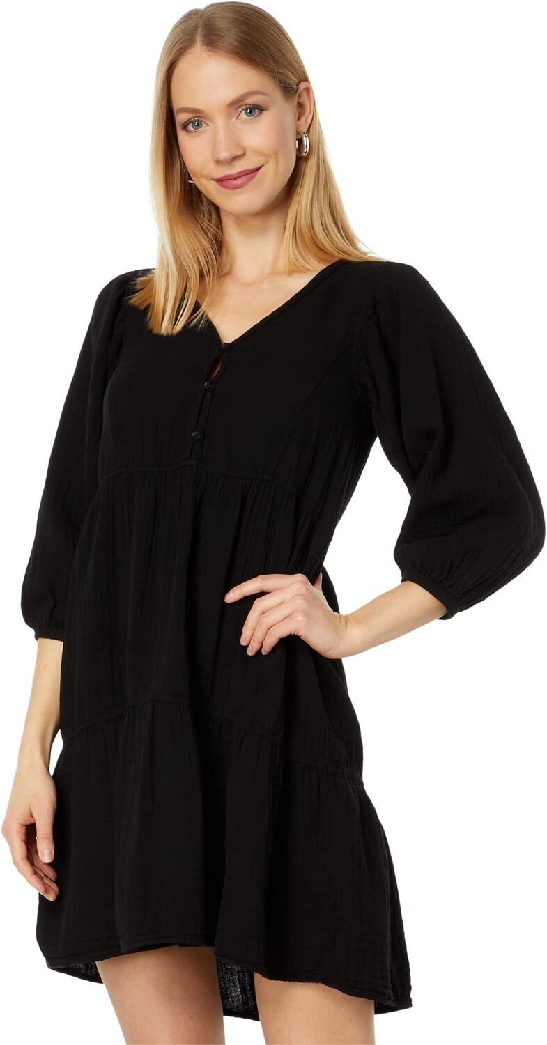 

Платье Mod-o-doc Double Layer Gauze 3/4 Sleeve Boho Tiered Dress, черный