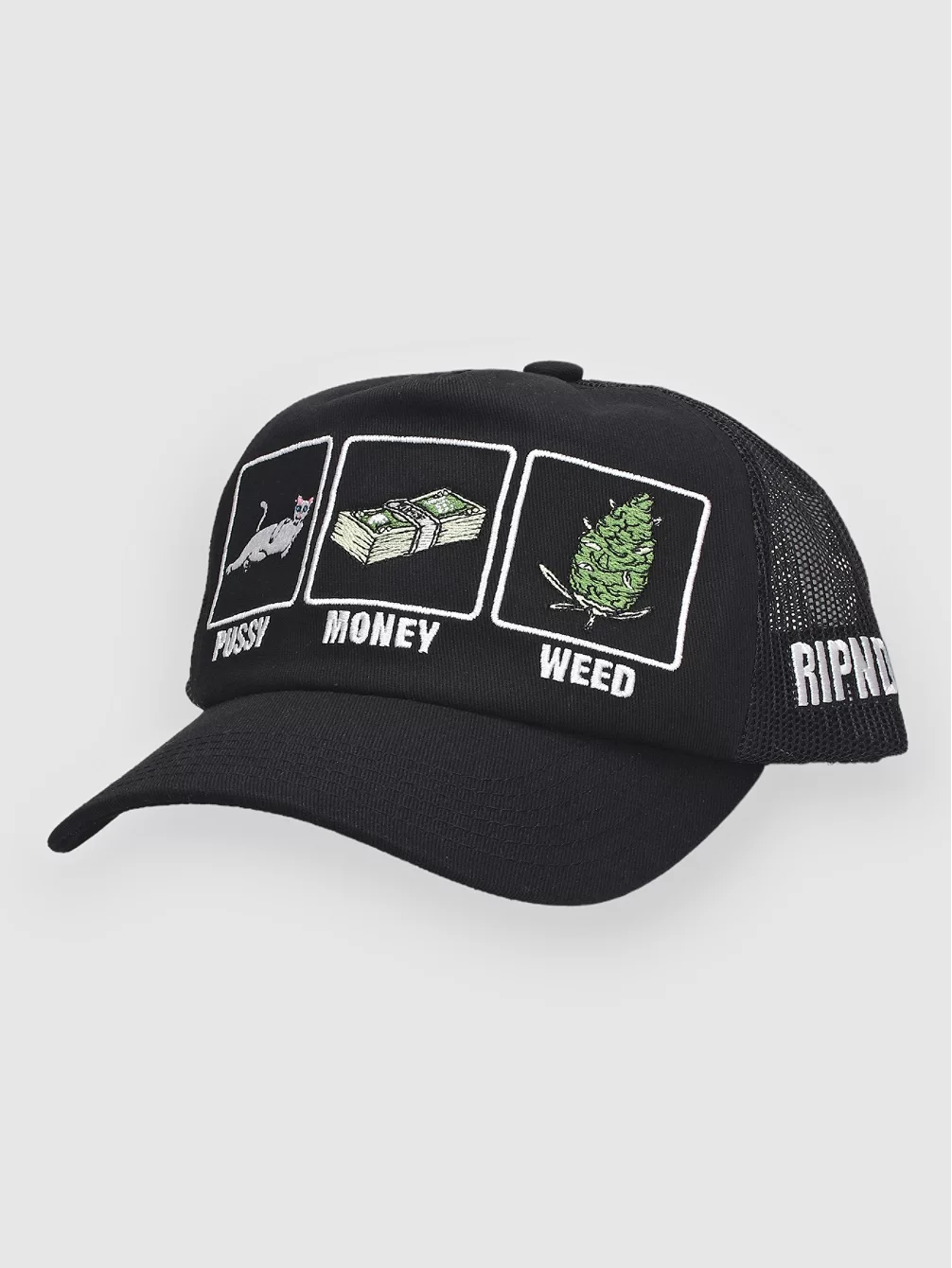 

Pu$$Y, Деньги, Кепка дальнобойщика с сорняками Ripndip, черный