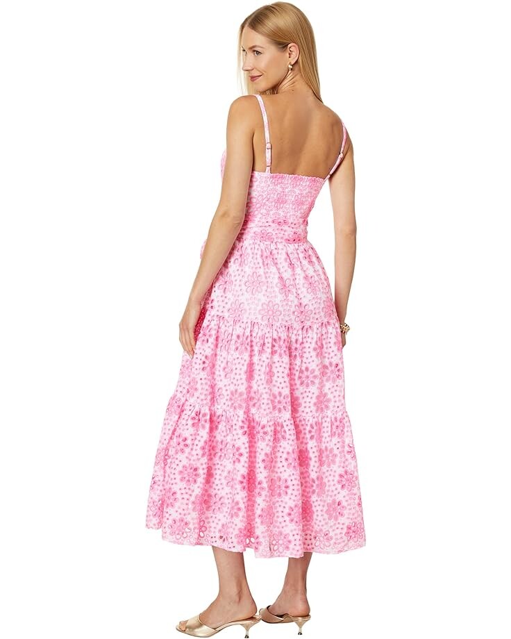 Платье Lilly Pulitzer Edith Eyelet Midi Dress, цвет Soleil Pink Funflower Eyelet платье lilly pulitzer juliet ruffle midi dress цвет surf blue soleil it on me