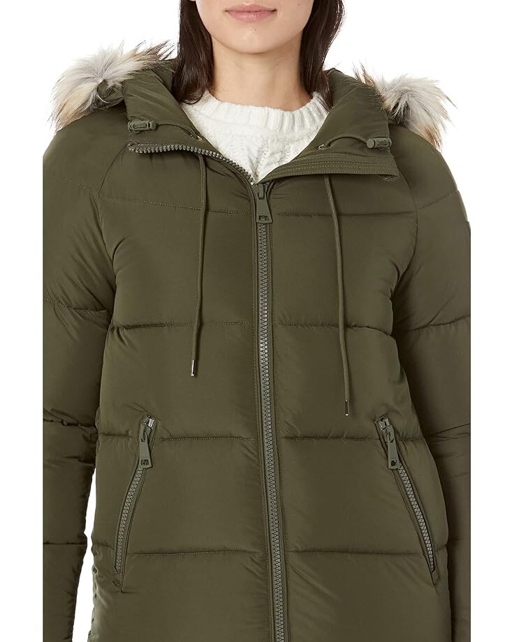 цена Пуховик Calvin Klein Short Faux Fur Trimmed, цвет Olivine