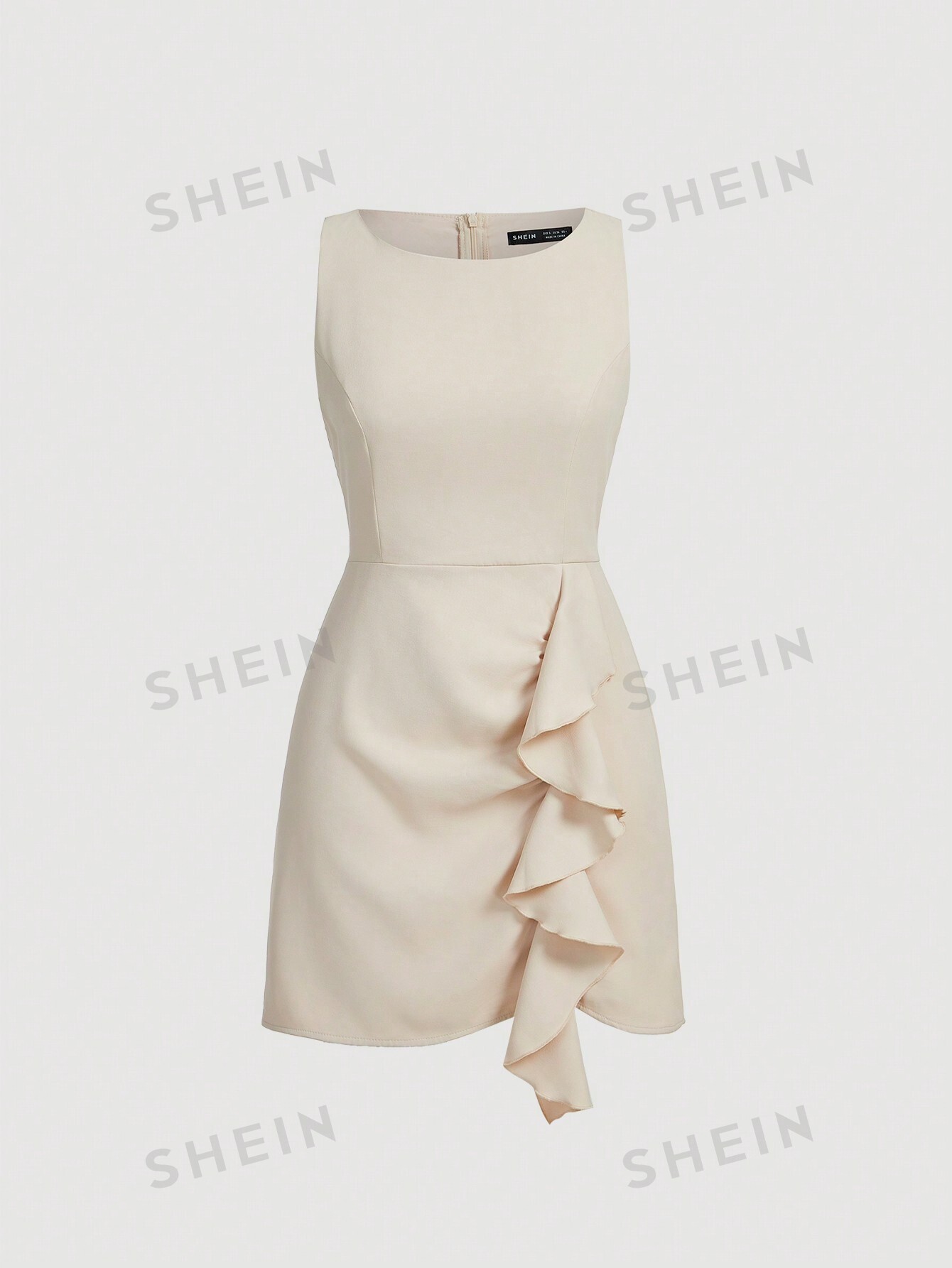 SHEIN MOD однотонное платье-жилет без рукавов с бретелькой на шее и рюшами, абрикос цена и фото