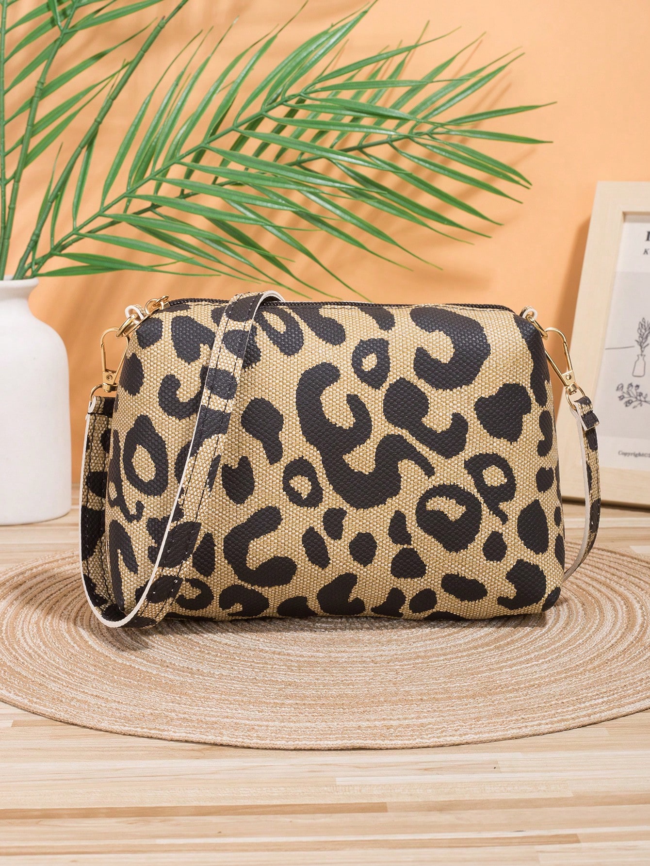 Маленькая квадратная сумка с геометрическим узором, многоцветный пушистый рюкзак с леопардовым узором коричневый
