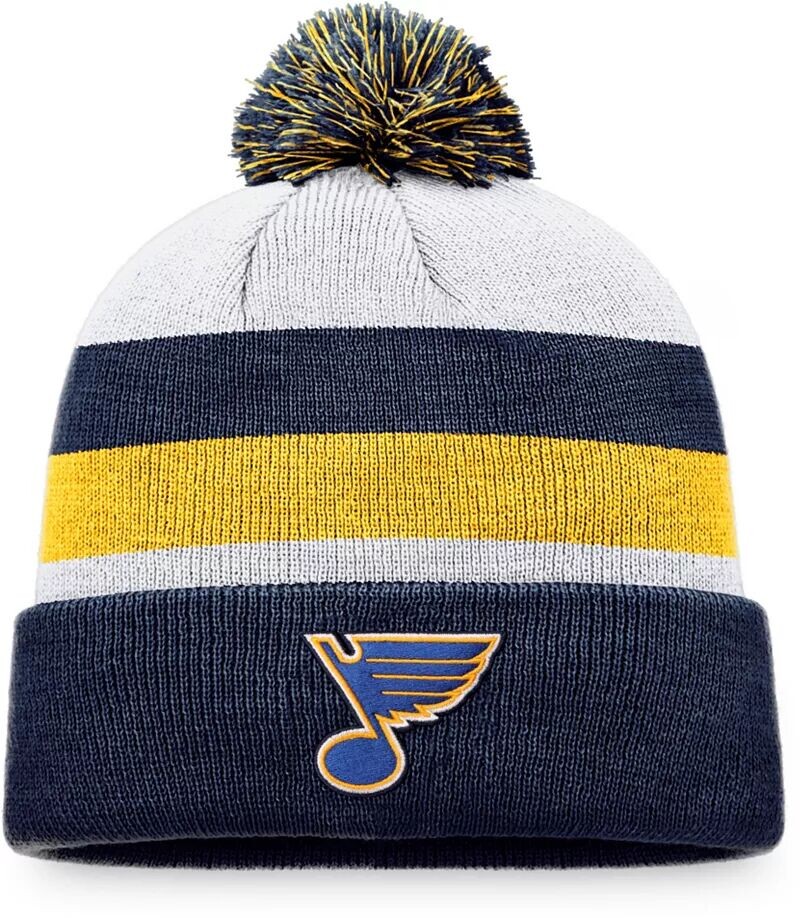 

Темно-синяя шапка с манжетами и помпонами в полоску NHL St. Louis Blues
