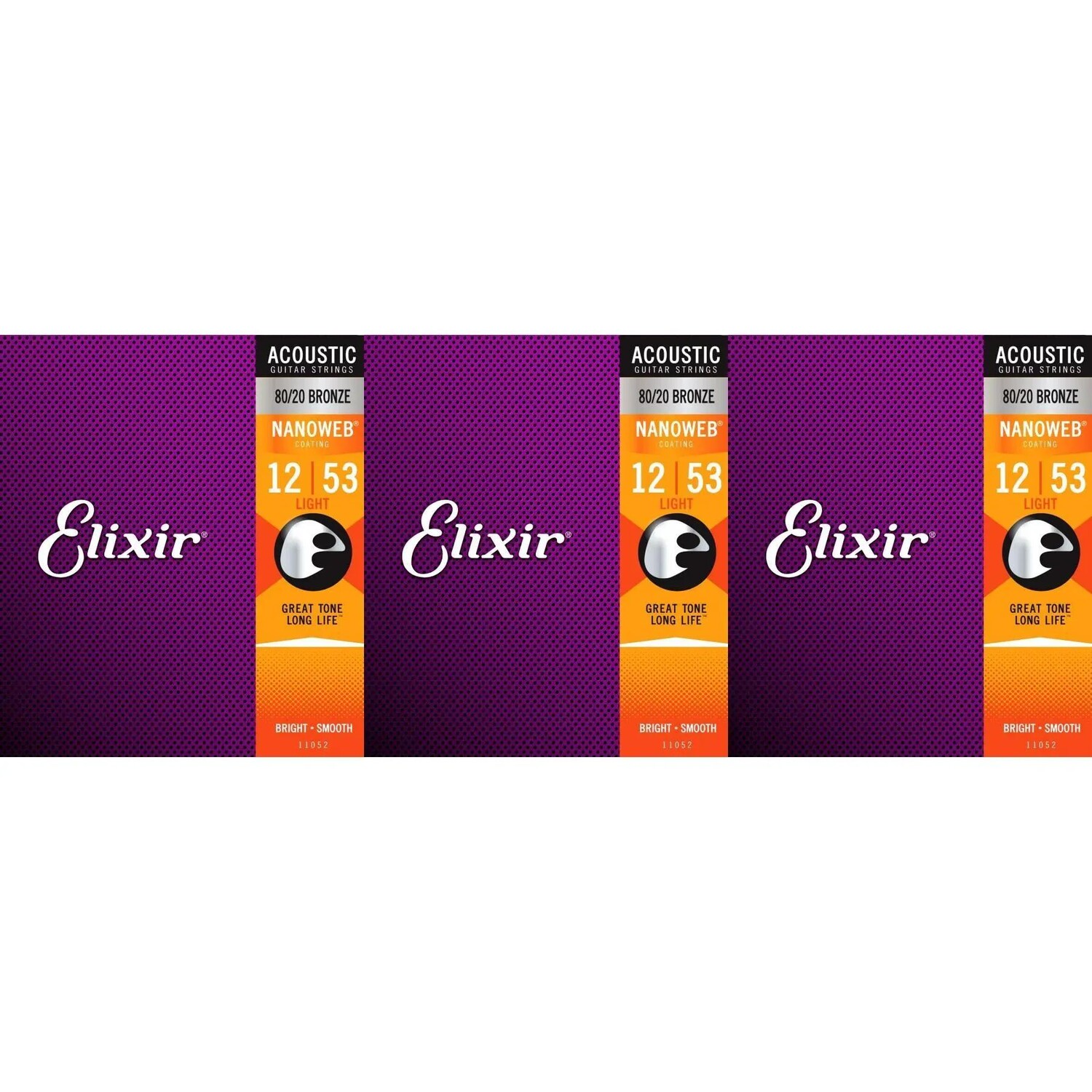 

Elixir Strings 11052 Струны для акустической гитары Nanoweb 80/20 — .012-.053 Light (3 шт.)