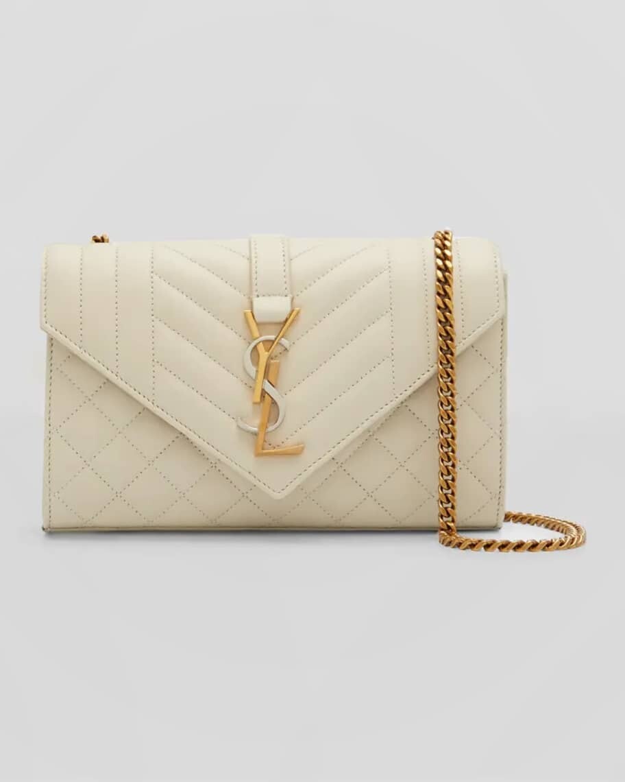 

Маленький трехцветный кожаный кошелек-конверт YSL Monogram на цепочке Saint Laurent