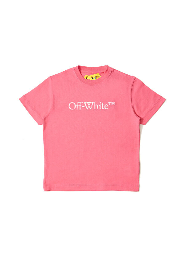

Белая футболка с логотипом фуксии для девочек Off-White
